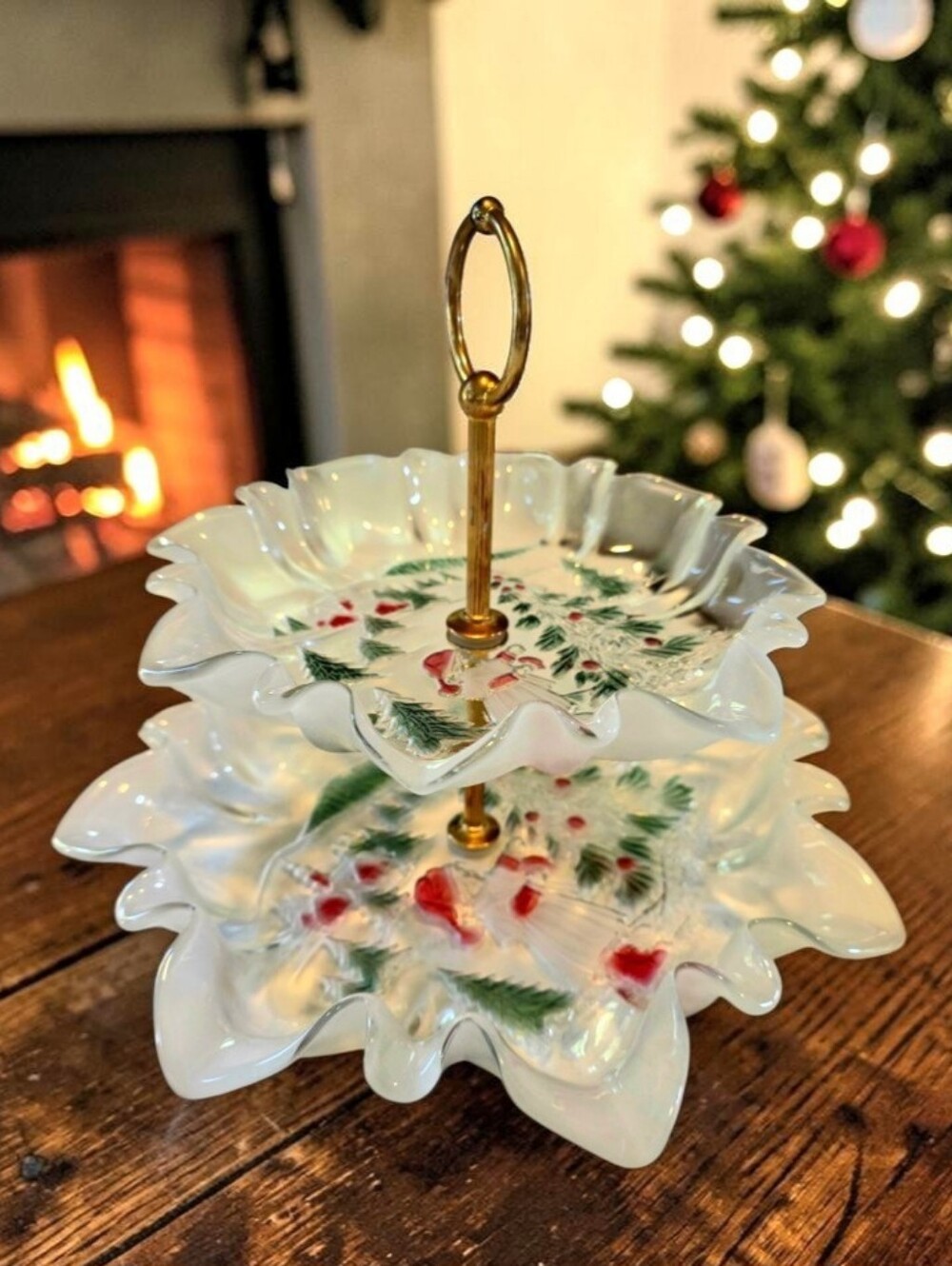 Vintage Mikasa Frosted Glass 2-Tier Tray